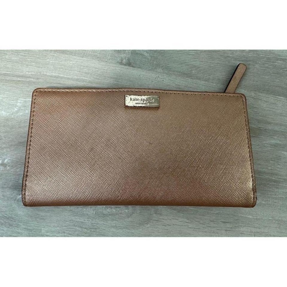 Kate Spade New York Rose Gold Metallic Leather Continental Wallet Zip Around